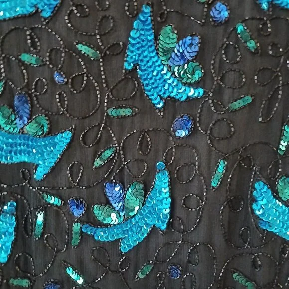 Vintage Laurence Kazar 100% Silk Beaded Sequin Glam Top Size Small